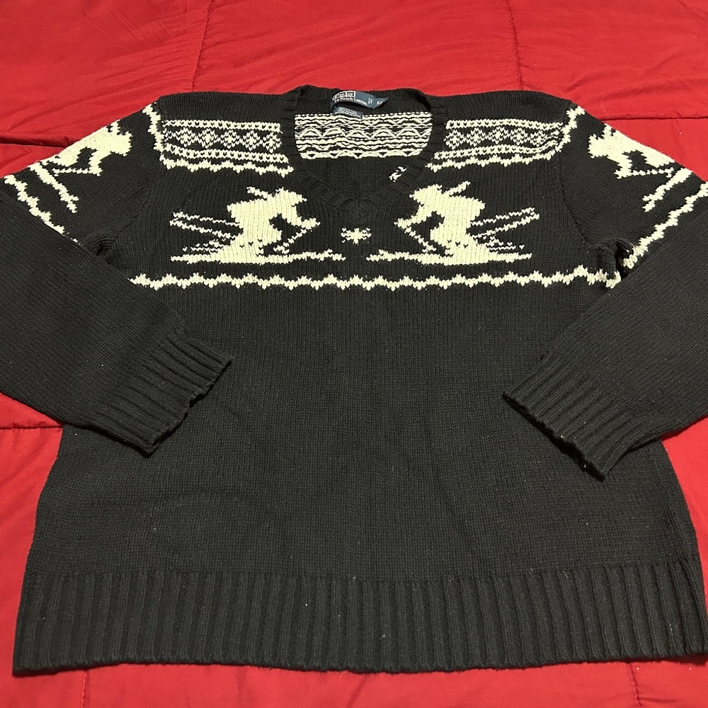 Ralph Lauren  black and White Downhill skier knit